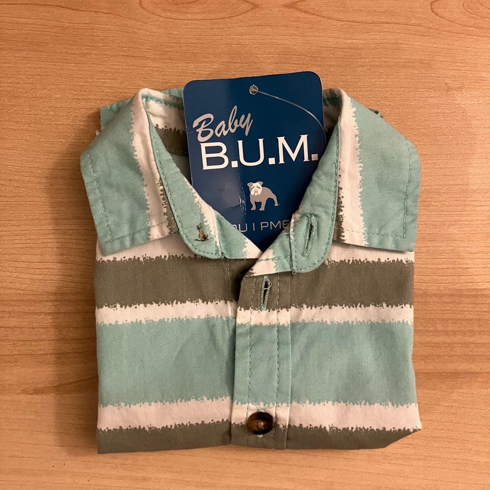 12m Green and White Striped Button Down Shirt
